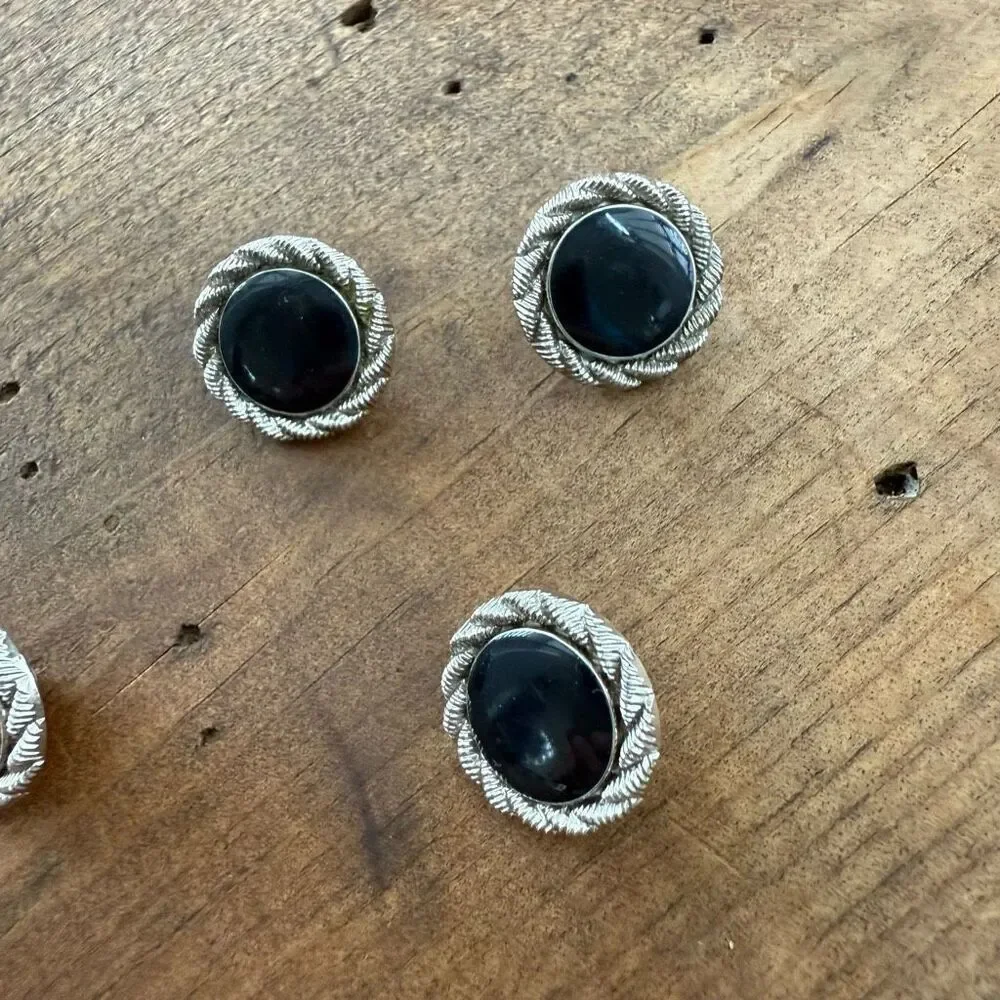9 Vintage Ungaro Midnight Blue Silver Tone Buttons